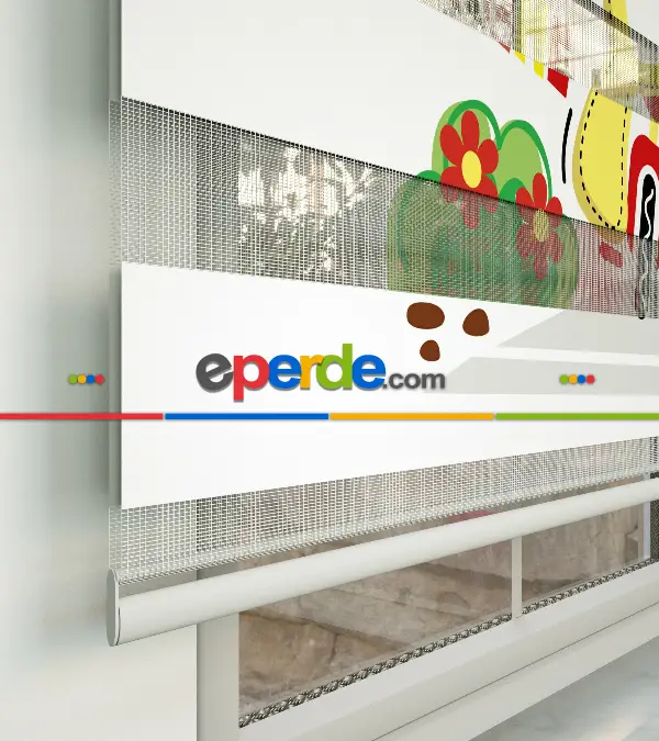 Aslancık Desenli Özel Baskılı Zebra Perde- Çok Renkli