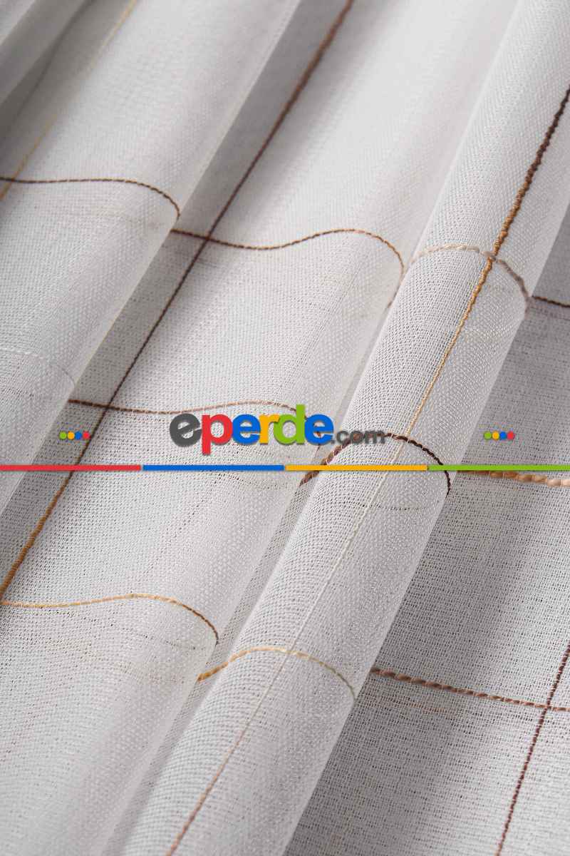 Salon Tül Modelleri - Bambu Zemin Geometri Nakış İşlemeli Tül Perde