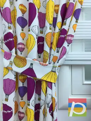 Balonlar Desenli Fon Perde ( Kalın Pamuklu Kumaş)- Sarı-pembe Koyu-mor Patlıcan Moru-hardal Sarısı