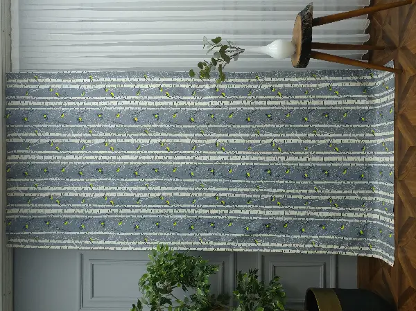 Kuş Ve Ağaç Desenli Fon Perde Evm1083 Kumaşı Kalındır Duck Bezi Değildir- Sarı-Beyaz