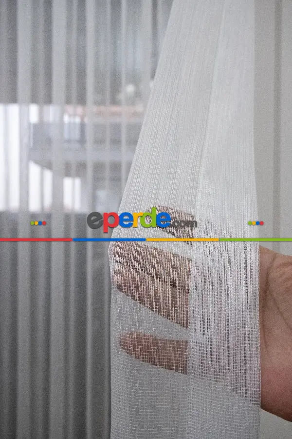 Çizgili Düz Tül Perde - Sedef Simli Tül - Ütü İstemez - Kurşunlu Tül