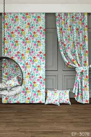 Dökümlü Kumaştan Bahar Çiçekleri Baskılı Fon Perde