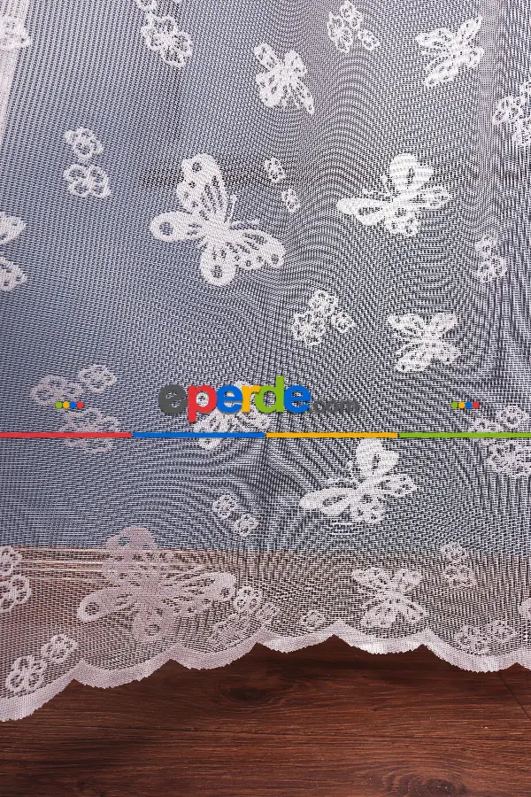 Kız Çocuk Odası Tül Perde -  Kelebekli Desenli Tül Perde - Pembe