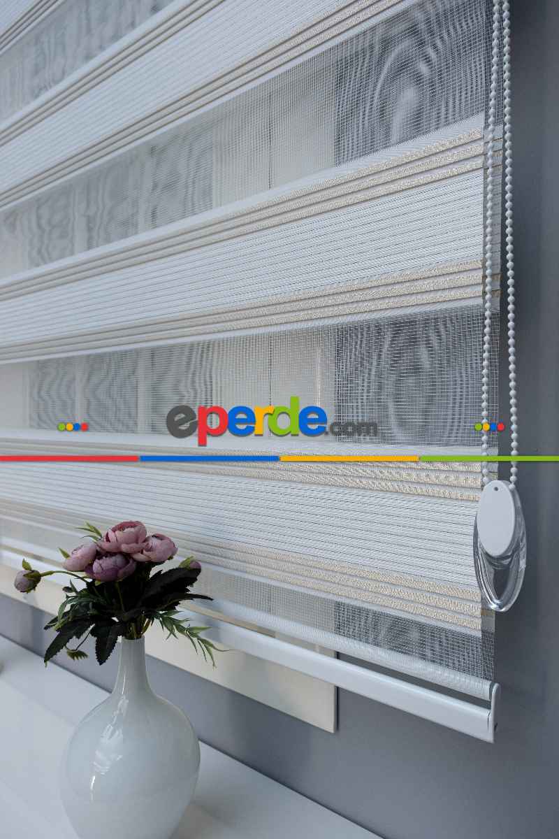 Yatak Odası - Zebra Perde Simli Pileli Yüksek Kalite Pliseli Zebra - Kornişe Kolay Montaj Ayağı Seçenekli - Standart Metal Kasalı