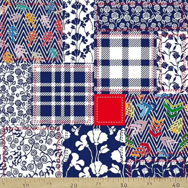 Etnik Desenli Fon Perde Evm213 _e - Kumaşı Kalındır Duck Bezi Değildir.- Lacivert-Mavi-Beyaz-Çok Renkli