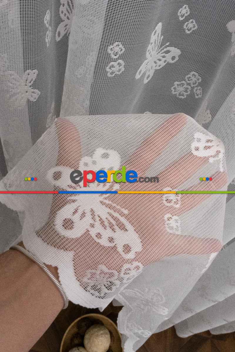 Kız Çocuk Odası Tül Perdesi Kelebekli Desen Örme Tül
