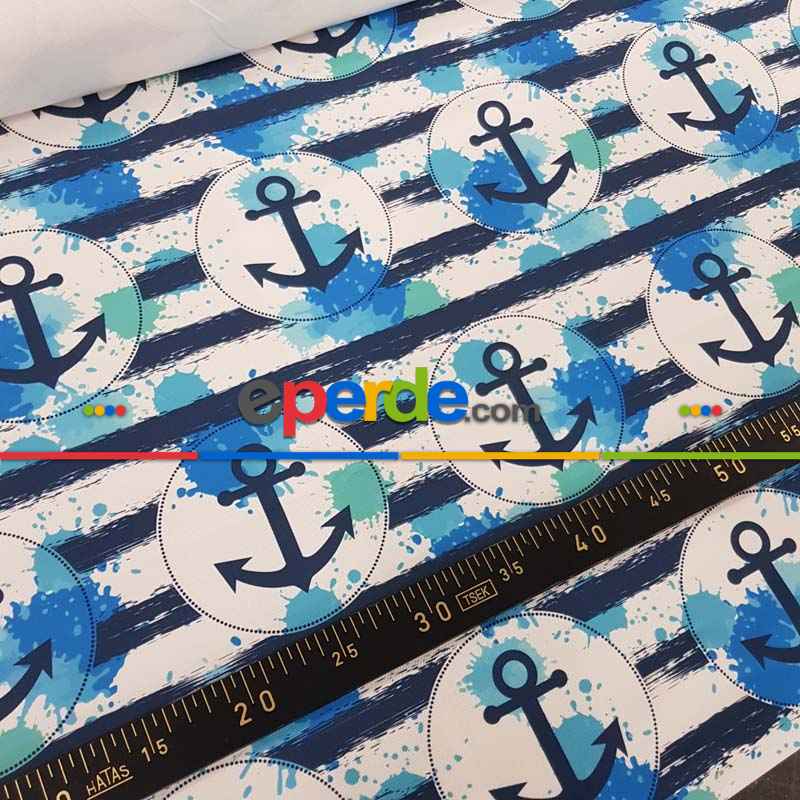 Çapa Marine Desenli Fon Perde Evm654 Kumaşı Kalındır Duck Bezi Değildir- Lacivert