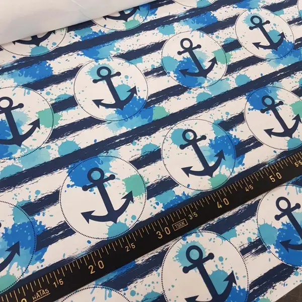 Çapa Marine Desenli Fon Perde Evm654 Kumaşı Kalındır Duck Bezi Değildir- Lacivert