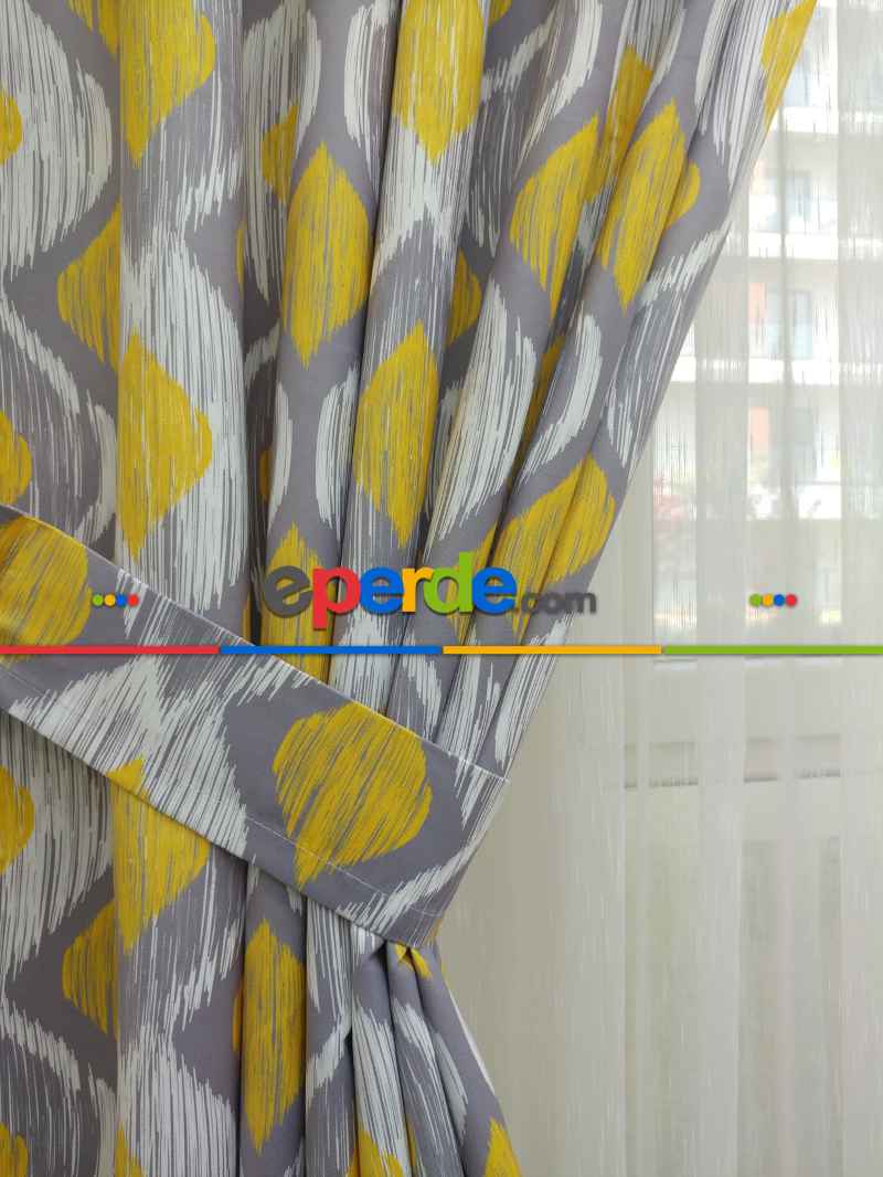 Mutfak Perdesi Kanat Fon Perde Modern Desenli- Gri-Füme-Antrasit