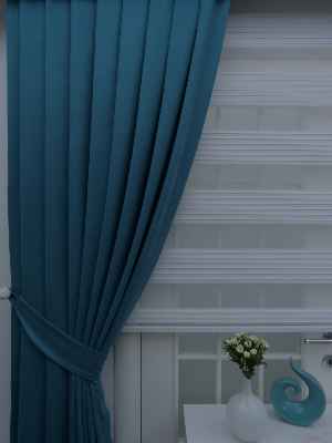 Petrol Mavisi Panama Fon Perde- Petrol Mavisi