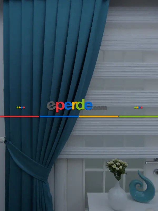 Petrol Mavisi Panama Fon Perde- Petrol Mavisi