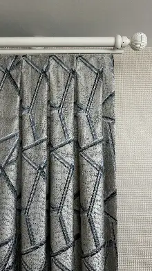 Gri Petrol Mavi Geometrik Desen Jakar Dokuma Fon Perde - Premium Seri Ağır Gramajlı