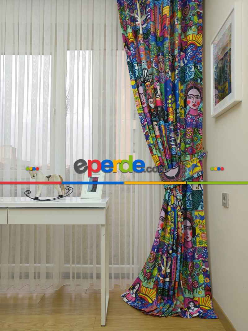 Genç Odası - Popart Fon Perde - Kumaşı Kalındır Duck Bezi Değildir.- Mavi-sarı-beyaz-turkuaz-çok Renkli