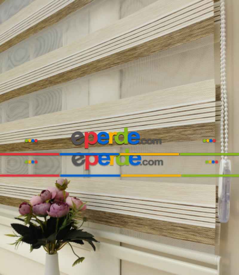 Oturma Odası - Elit Zebra Koyu Krem Çizgili Zebra Perde