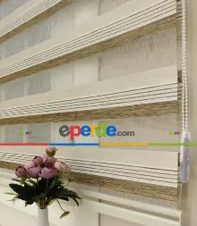 Oturma Odası - Elit Zebra Koyu Krem Çizgili Zebra Perde