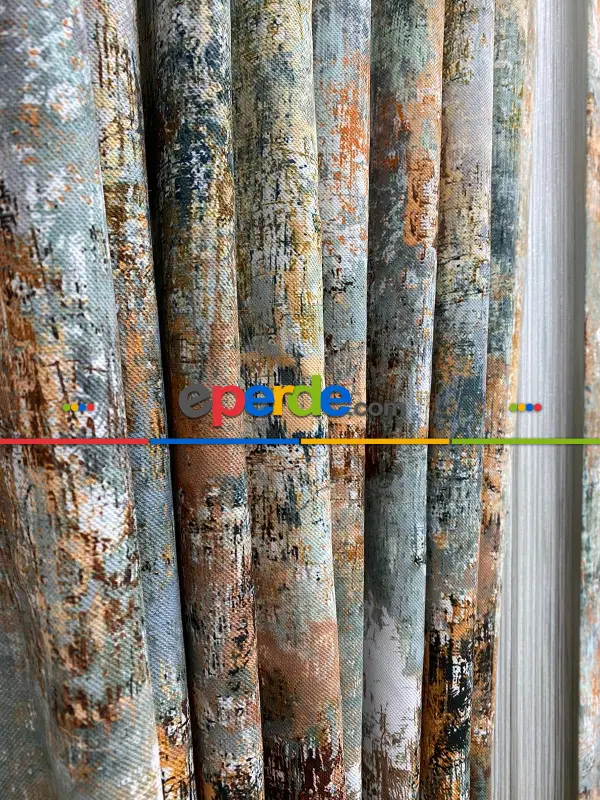 Patinedesenli Modern Desenli Fon Perde 3 - ( Kalın Pamuklu Kumaş)- Siyah-mavi-füme-ekru-hardal Sarısı-turkuaz Yeşili Ara Renk