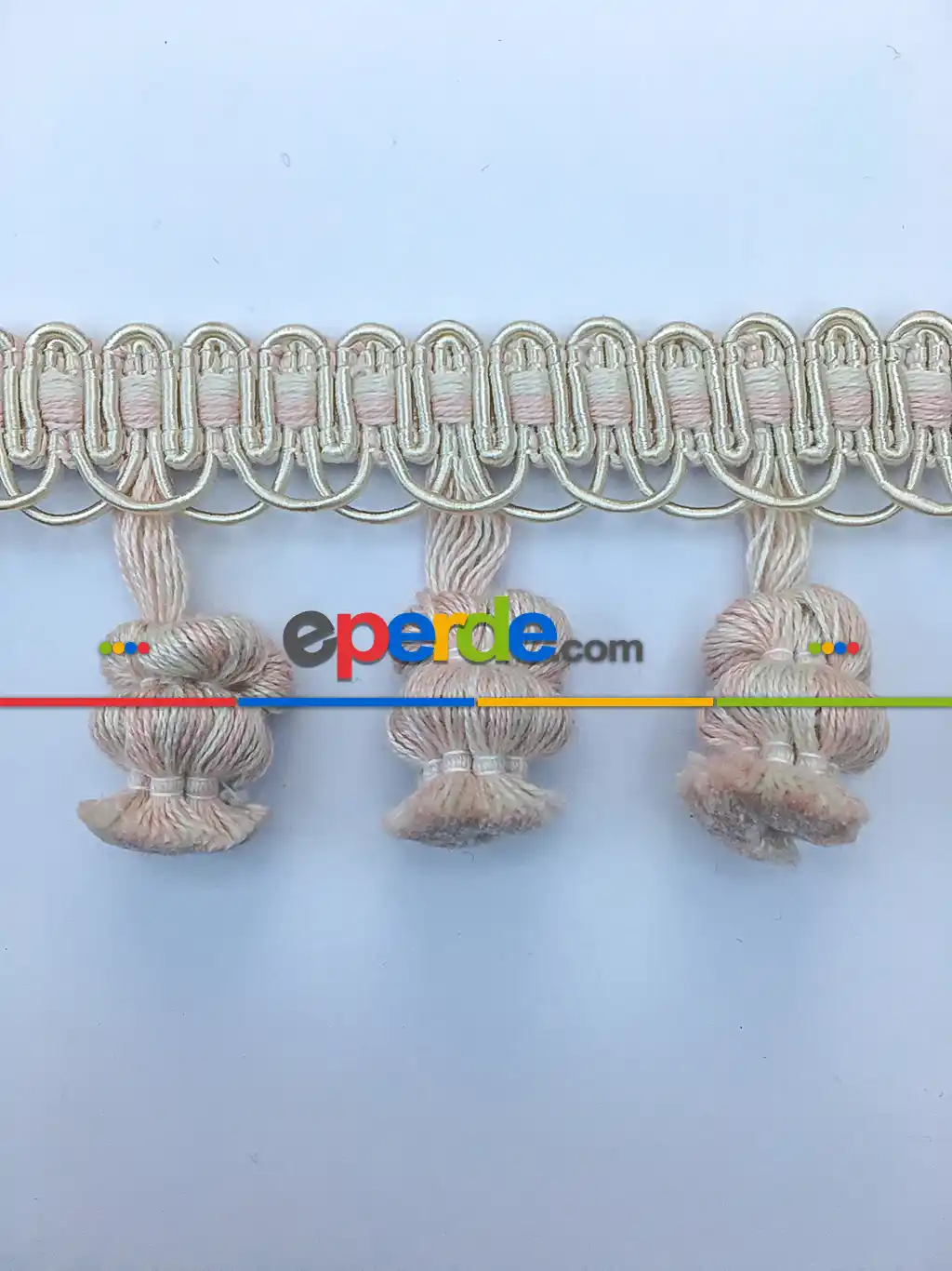 Pudra Pembe-Krem Ponpon Saçak- Krem Açık-Pembe Pudra Pembe