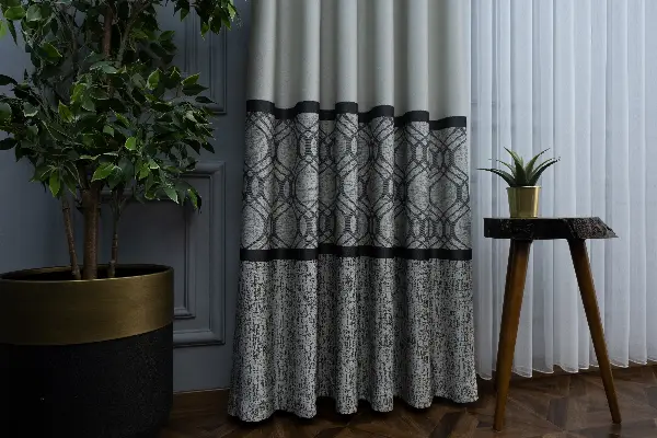 Modern Pano Fon Perde Bantlı Çift Renk - 503- Siyah-gri-füme-antrasit-bej-füme