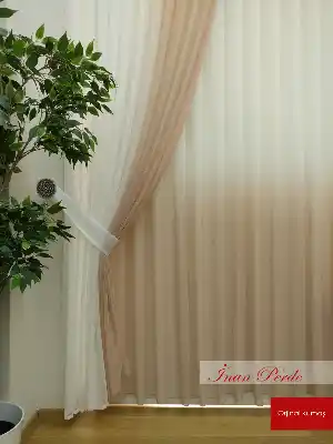 Degrade Renk Geçişli Fransız Danteli Düz Tül Perde - Hazır Ölçü - (tek Kanat Fon Hediyelidir).- Bej-Ekru