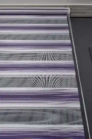 Zebra Perde Mor Lila Beyaz Gecişli Pileli Zebra Kalın Doku Zeminli Mor Lila