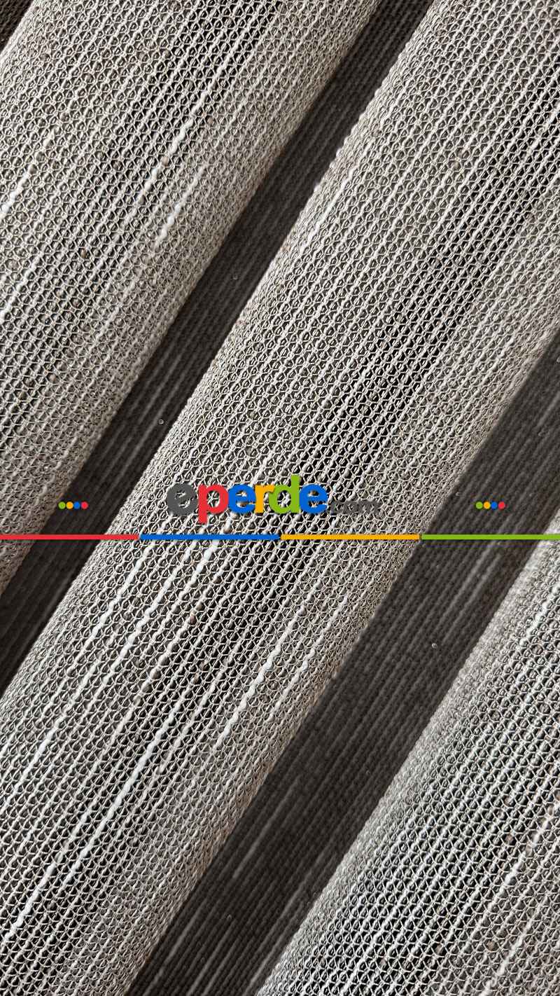 Kahverengi Keten Gümüş Simli Tül Perde - Ağır Gramajlı Premium