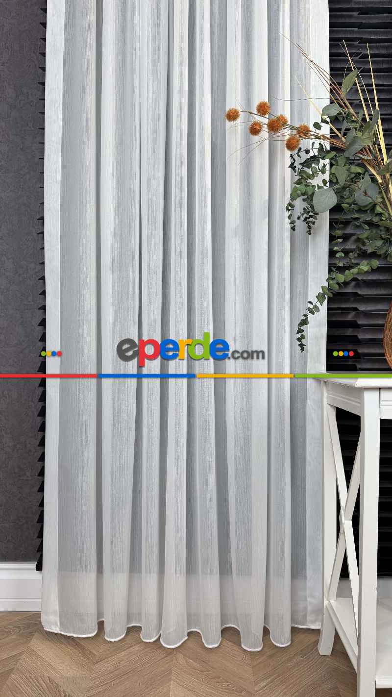 Yatak Odası - Ekru Bambu Büzgülü Ekstraforlu Tül Perde