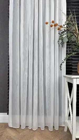 Ekru Bambu Keten Büzgülü Ekstraforlu Tül Perde