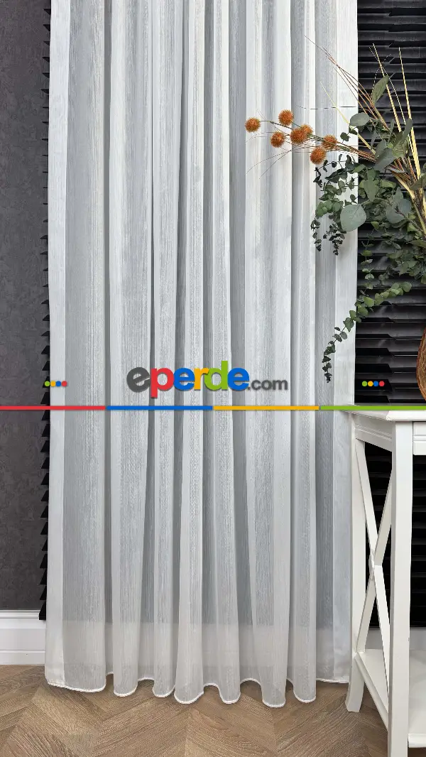 Ekru Bambu Büzgülü Ekstraforlu Tül Perde