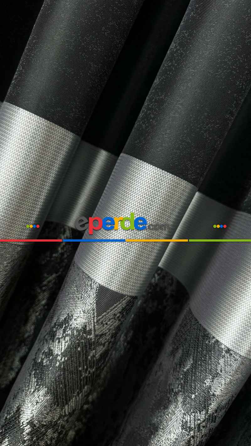 Siyah Gümüş Jakar Dokuma Fon Perde - Premium Kalite Serisi Ağır Gramajlı