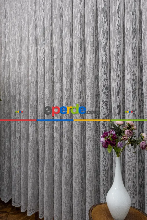 2021 Model Ekru Desenli Örme Tül Perde Bt559