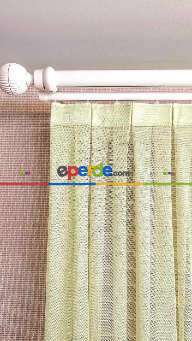 Yeşil Grek Zemin Düz Tül Perde - Kurşunlu