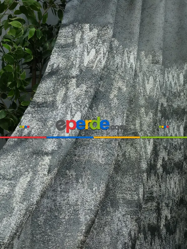 Yatak Odası - PatineDesenli Gri Jakar Fon Perde (180)- Gri