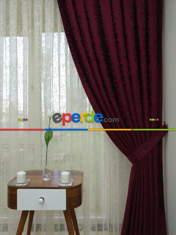 Bordo Duz Jakar Fon Perde (150)- Bordo