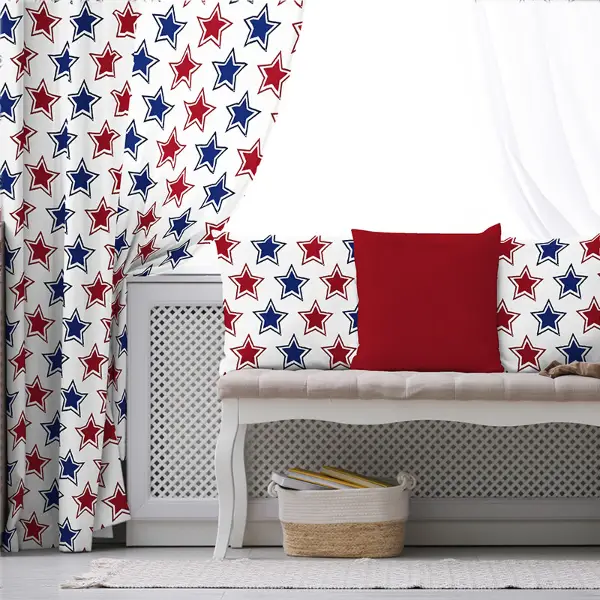 Yıldız Desenli Fon Perde Evim408-15 Kumaşı Kalındır Duck Bezi Değildir- Mavi-beyaz