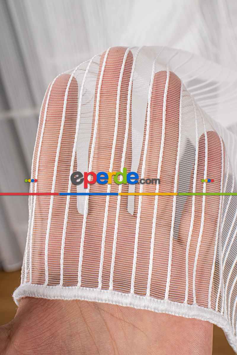 Mutfak Tül Perde - Pileli Düz Mutfak Perdesi- Ekru