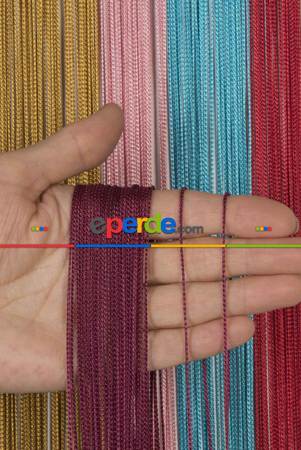 İnce Zincir Seri İp Perde Bordo- Bordo