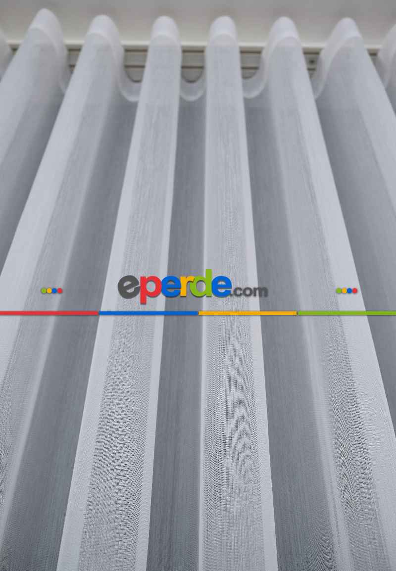 Çizgili Ekru Renkli 1.sınıf Kalite S Pile Bambu Tül Perde
