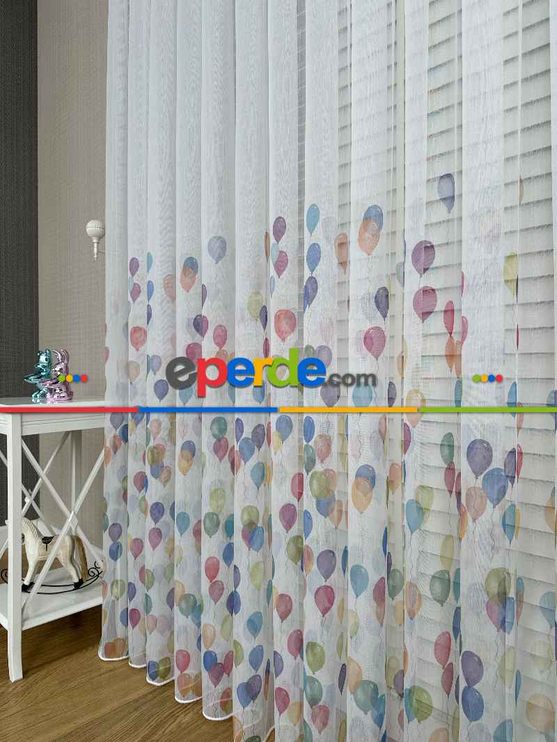 Bebek Odası Tül Perde - Çok Renkli Balon Baskılı Tül Perde, Çocuk-bebek Odası, Premium Seri