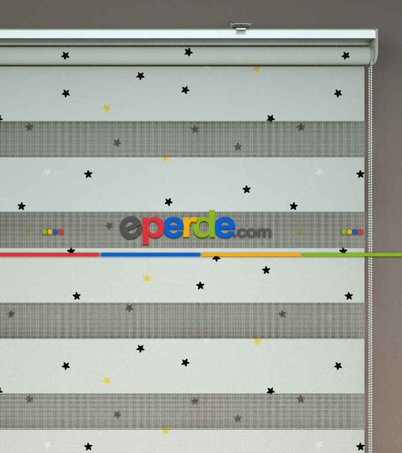 Yıldız Desenli Baskılı Zebra Perde- Çok Renkli