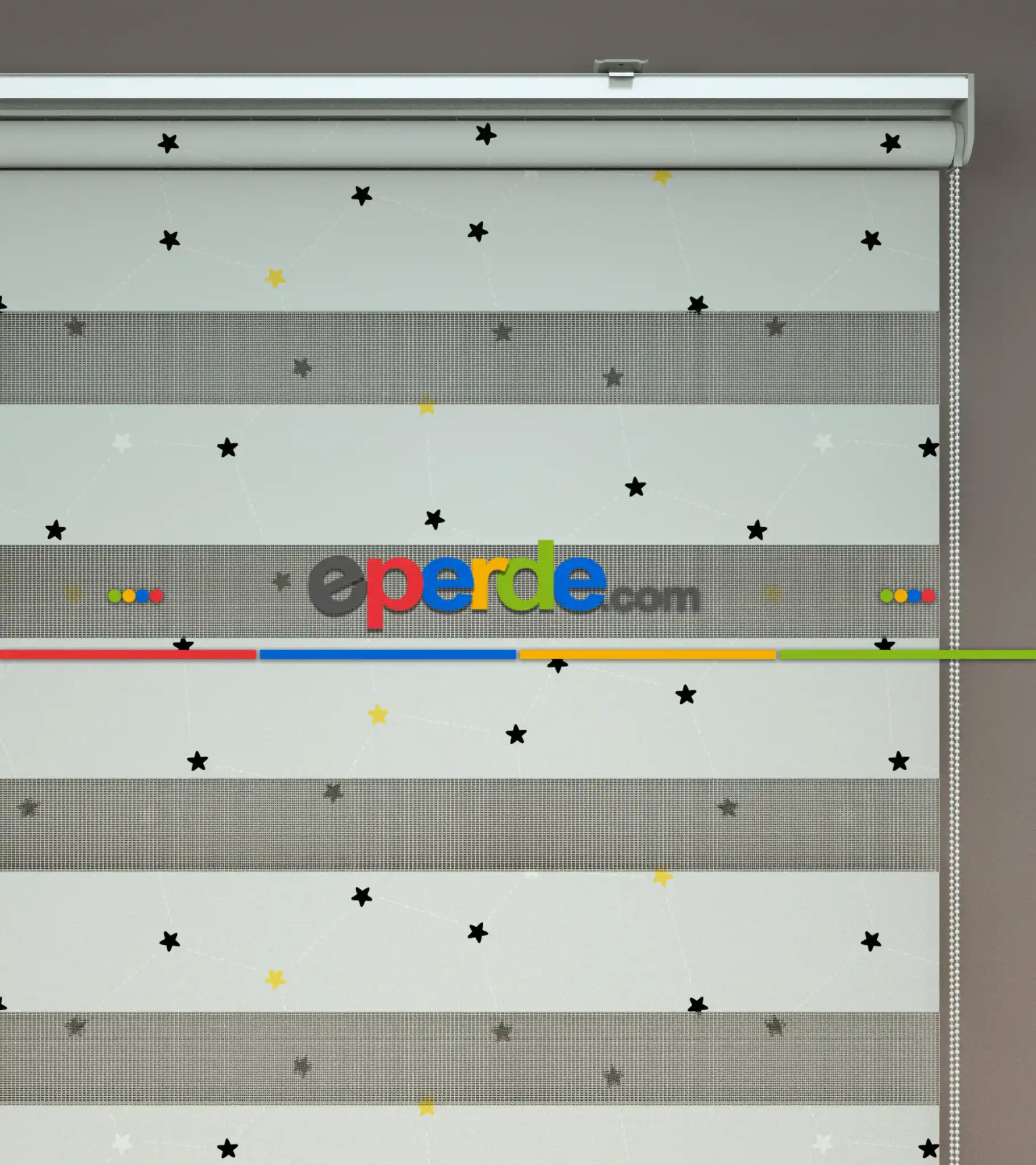 Yıldız Desenli Baskılı Zebra Perde- Çok Renkli