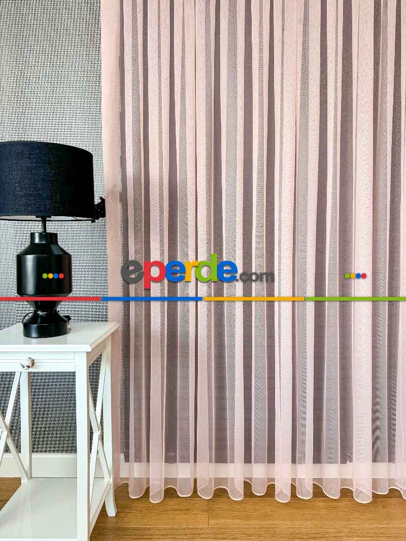 Pembe Grek Zemin Düz Tül Perde - Kurşunlu