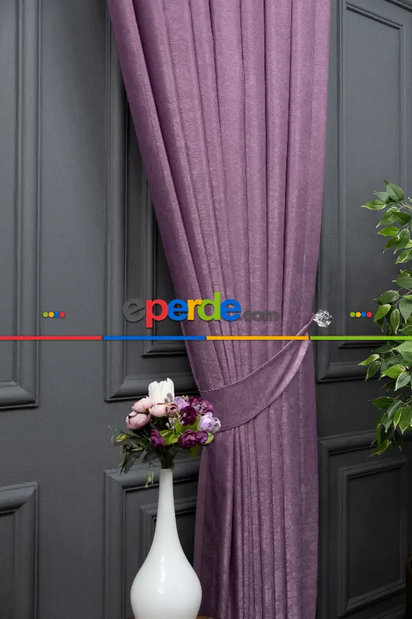 Salon - Soft Fon Perde Koyu Lila Dökümlü En - Lila Koyu Lila