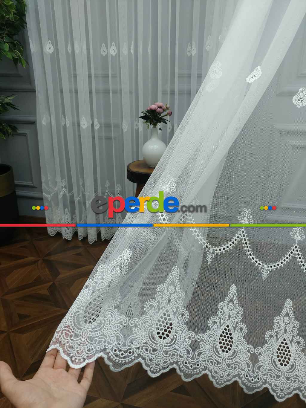 Tül Perde Geniş Etek Grek- Ekru