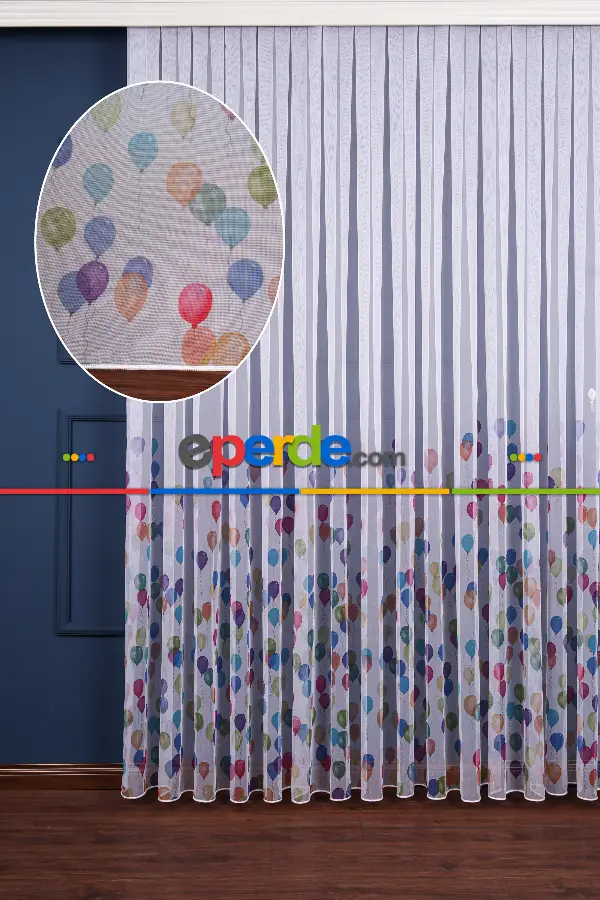 Balon Desenli Baskılı Tül Perde