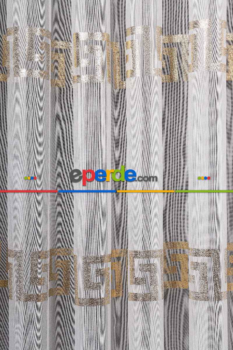 Yatak Odası - Enine Bantlı Ekru-gold Detaylı Tt Zemin Tül Perde