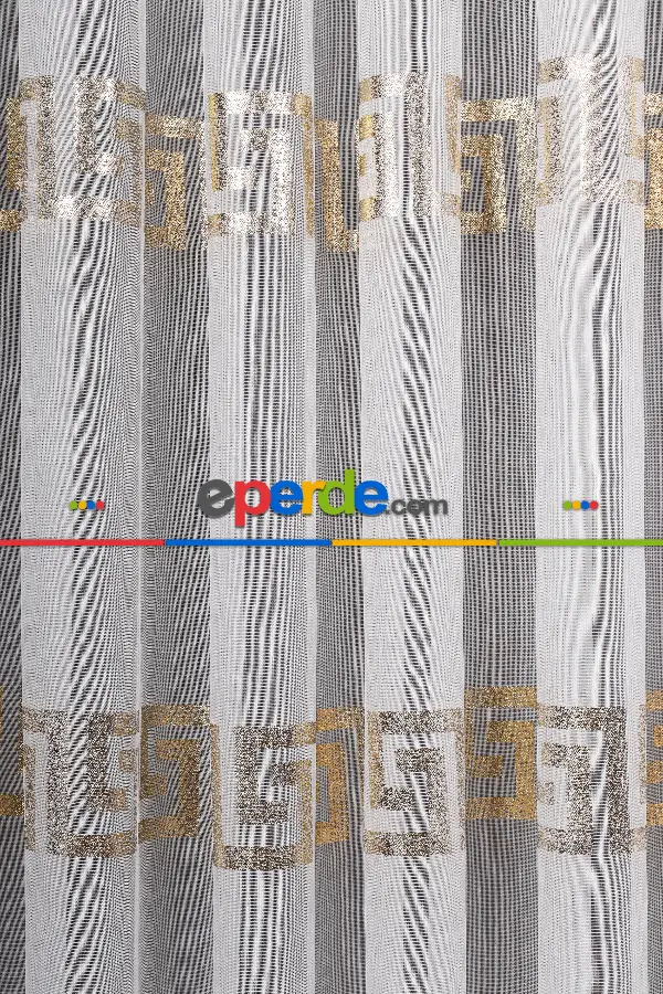 Yatak Odası - Enine Bantlı Ekru-gold Detaylı Tt Zemin Tül Perde