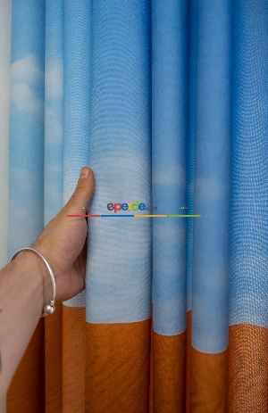 Hazır Ölçülü Dökümlü Kumaştan Çöl Ve Gökyüzü Manzaralı Baskılı Pilesiz Fon Perde 1. Kalite