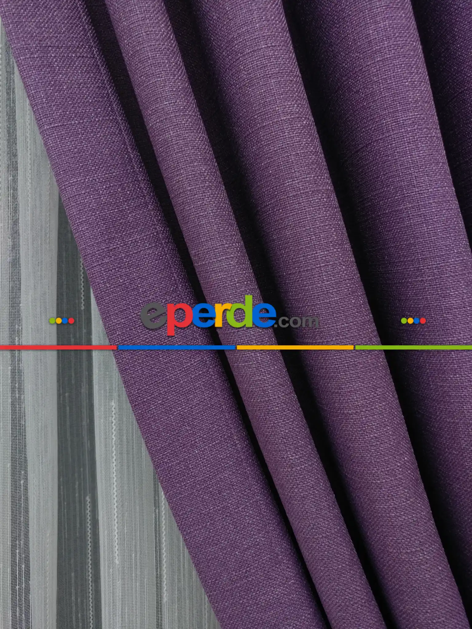 Salon Fon Perde - Keten Mor Renk Düz Fon Perde- Mor