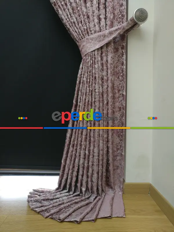 Pudra Krem Desenli Jakar Fon Perde (180cm En)- Pudra