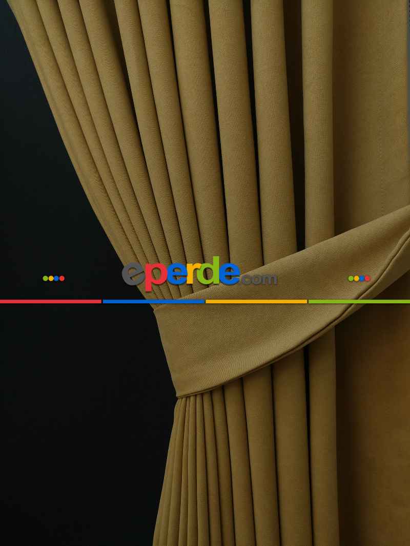 Düz Renk Dökümlü Fon Perde Bej Hardal(150)- Bej Hardal